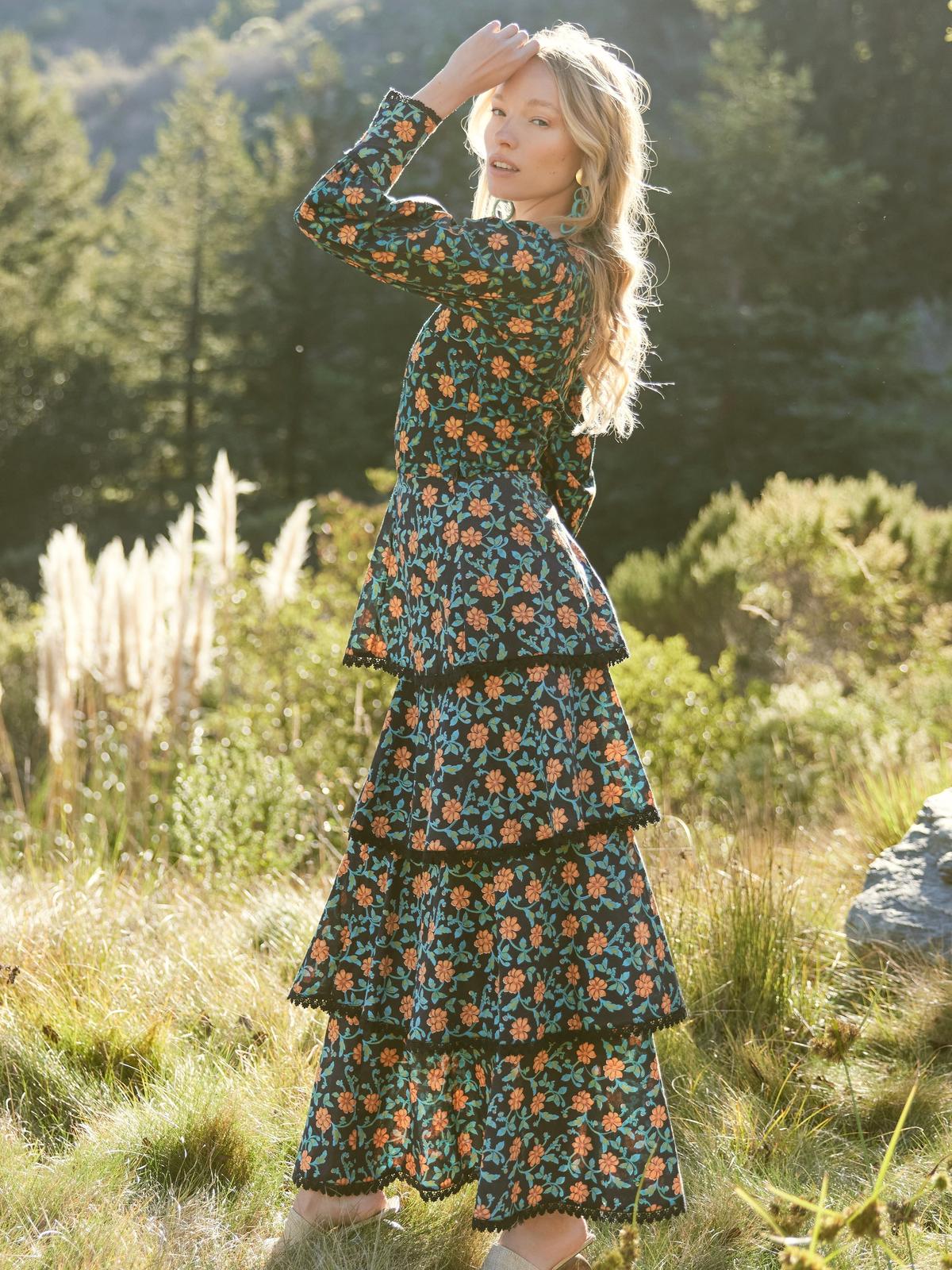Victoria Embroidered Top - Faded Black/Bright Clementine & Moss Floral - Image 2